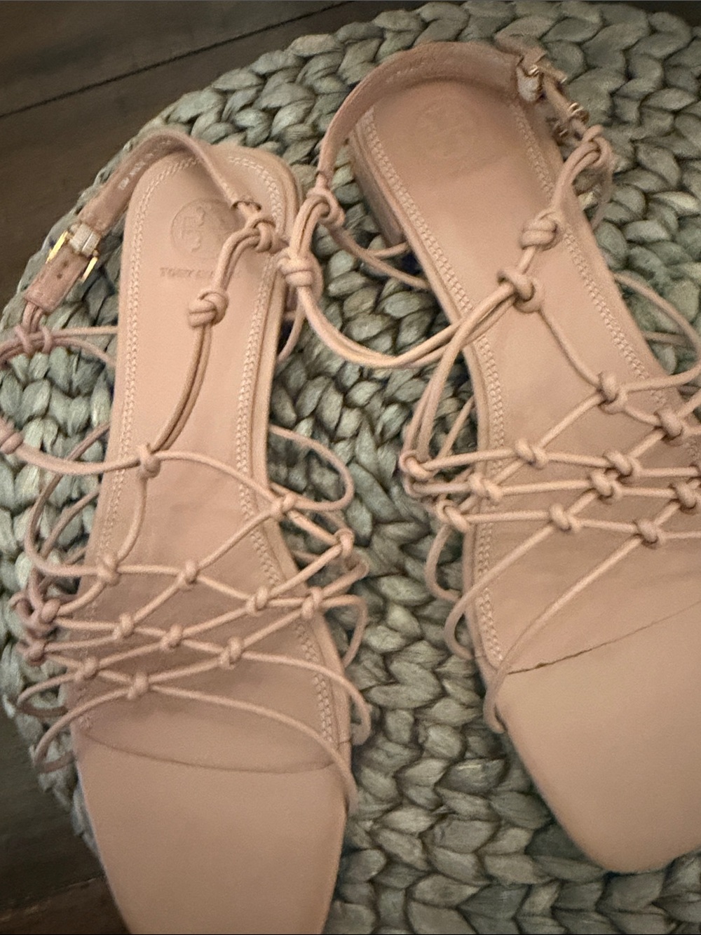 Tory Burch Blush Knot-Strap Lace-Up Sandals